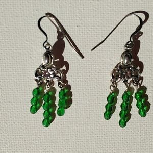 Green Glass Bead & Sterling Silver Chandelier Earrings - NWOT